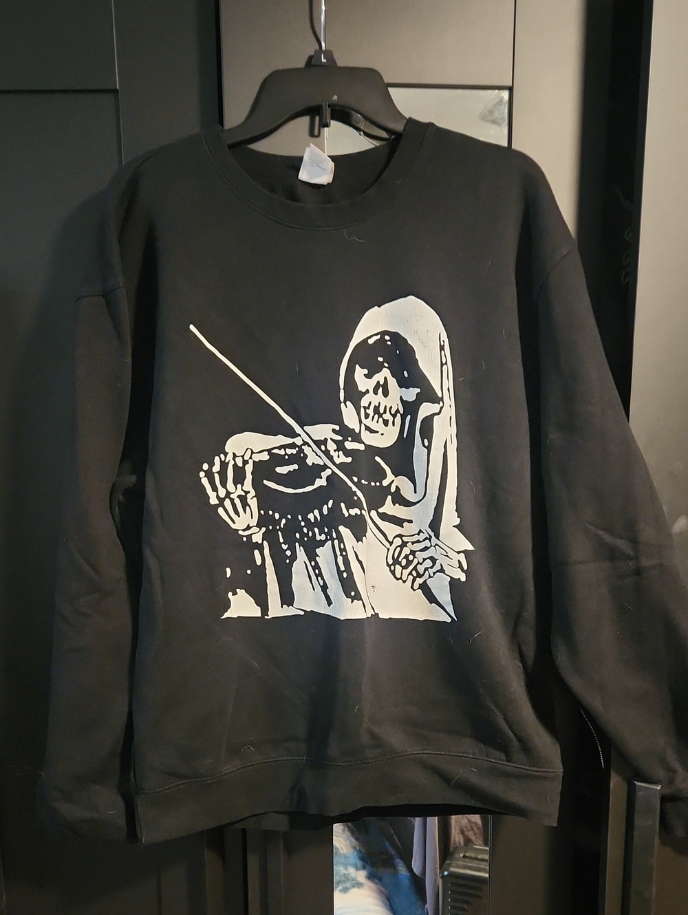 The Blood Brothers Graphic Crewneck Sweater with White Skeleton Violin Print